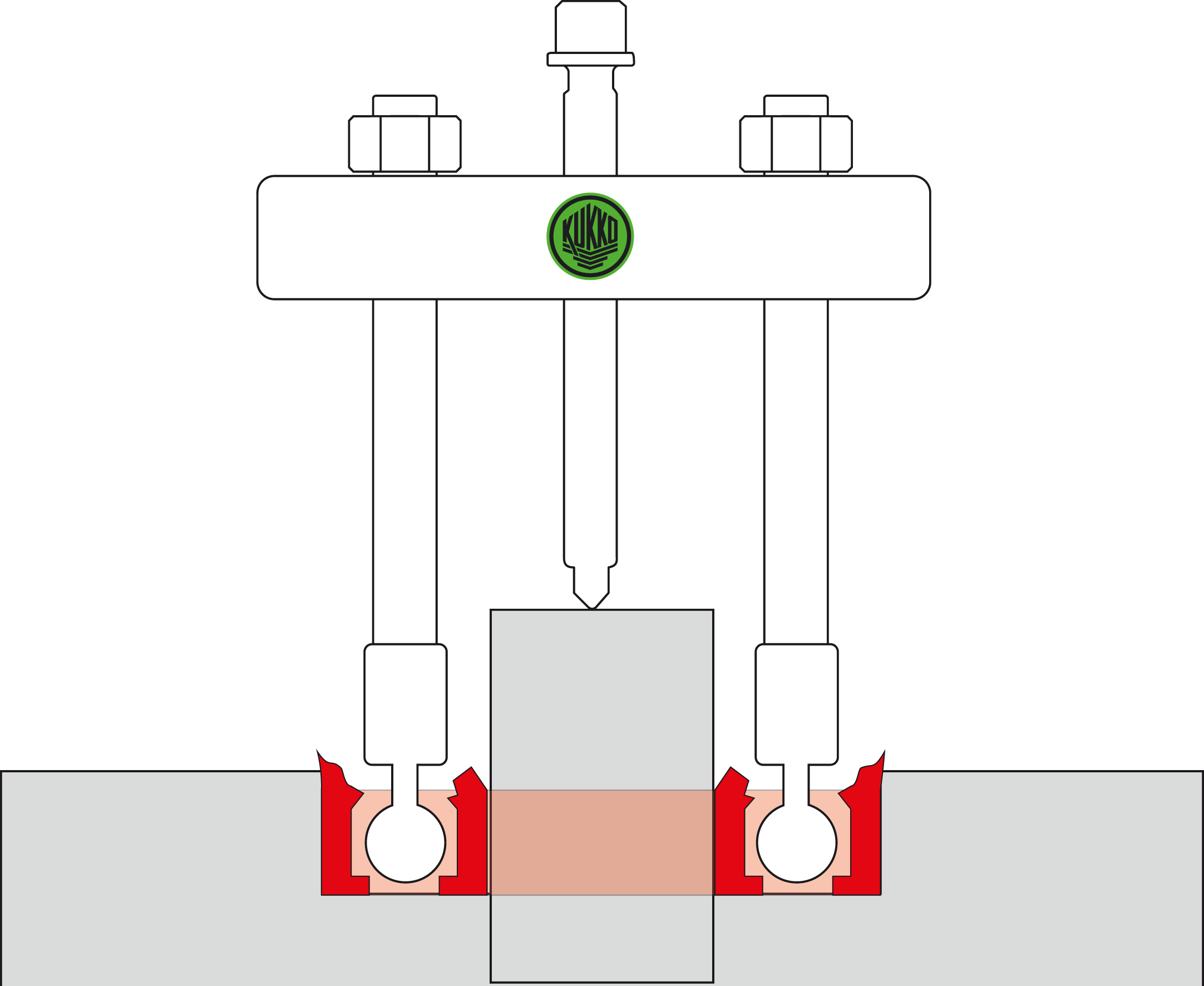 Einschneidiger, mechanischer Mutternsprenger 27 mm - 36 mm - Prinzipzeichnung